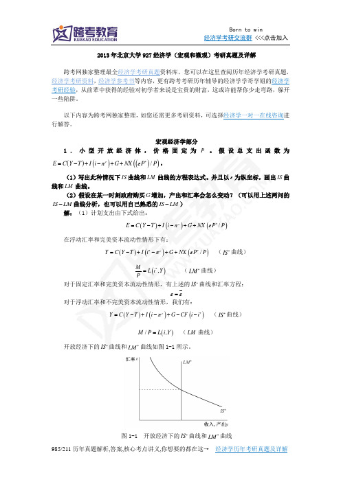 2013年北京大学927经济学(宏观和微观)考研真题及详解