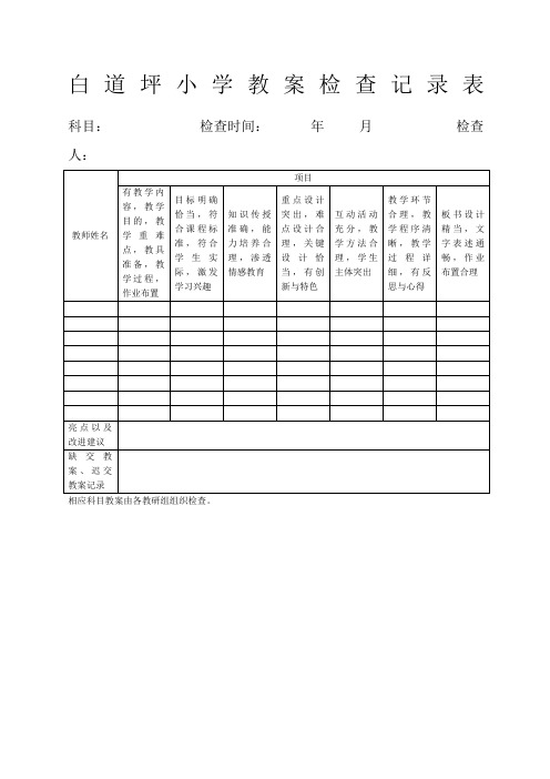 小学作业检查记录表小学教案检查记录表