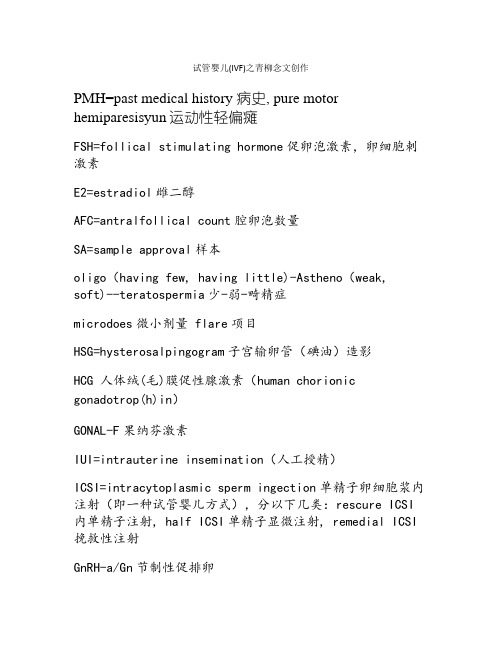 试管婴儿(IVF)和人工授精(IUI)英文报告的专用词汇和缩写