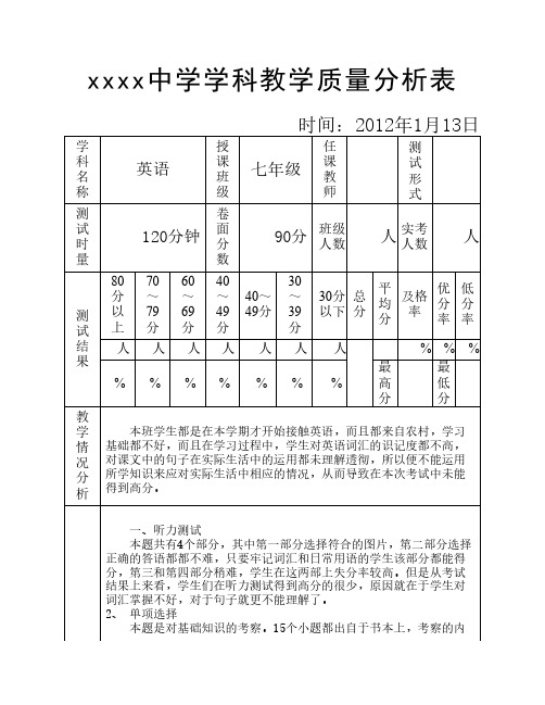 教学质量分析表