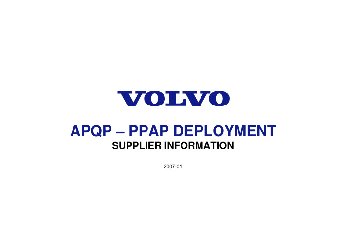 VOLVO_APQP-PPAP_Deployment_supplier_Information_沃尔沃