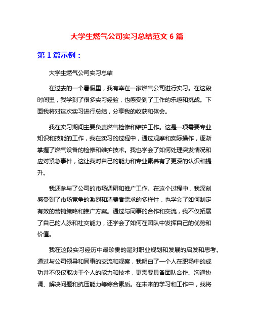 大学生燃气公司实习总结范文6篇