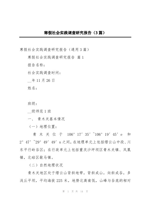 寒假社会实践调查研究报告(3篇)