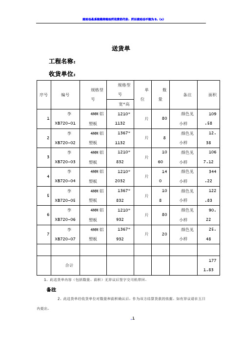 工程用材料送货单