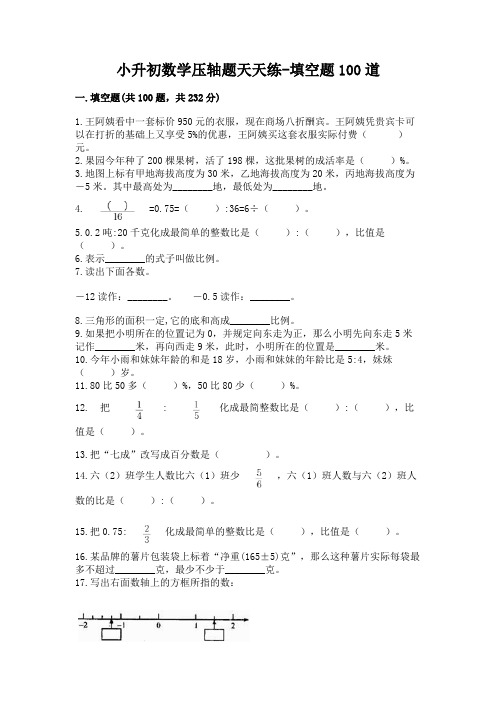 小升初数学压轴题天天练-填空题100道含下载答案