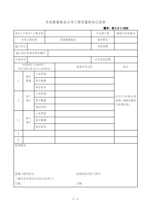 系统数据集成分项工程质量验收记录表