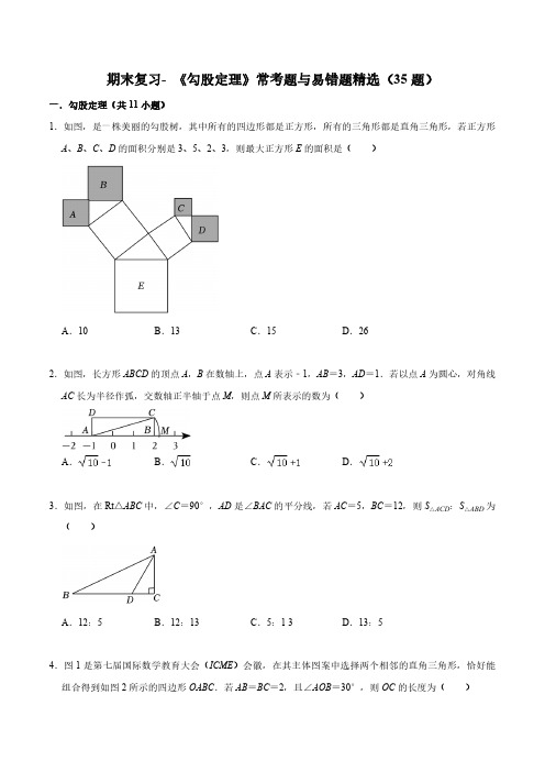 期末复习 《勾股定理》常考题与易错题精选(35题)(原卷版)