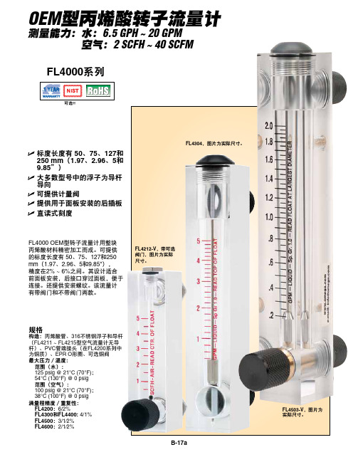 美国欧米茄OEM型丙烯酸转子流量计