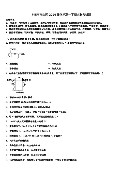 上海市宝山区2024届化学高一下期末联考试题含解析