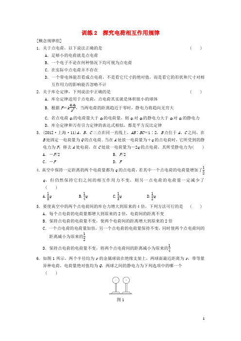高中物理 第一章 电荷的相互作用 第2课时 探究电荷相互作用规律同步课时检测 沪科版选修31