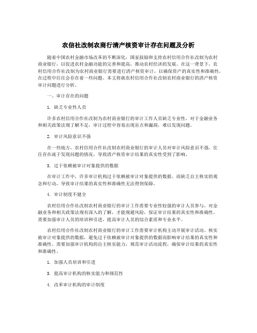 农信社改制农商行清产核资审计存在问题及分析