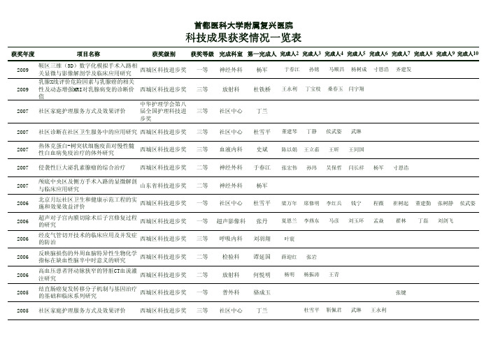 科技成果获奖情况一览表