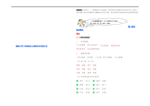 最新小学二年级语文上册知识点归纳汇总