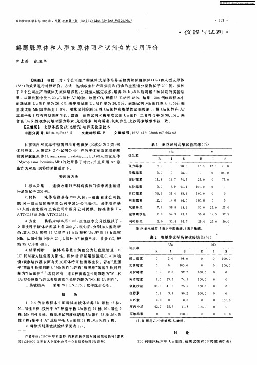 解脲脲原体和人型支原体两种试剂盒的应用评价