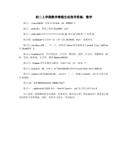 初二上学期数学寒假生活指导答案：数学