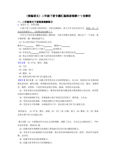 二年级(部编语文)二年级下册专题汇编阅读理解(一)含解析