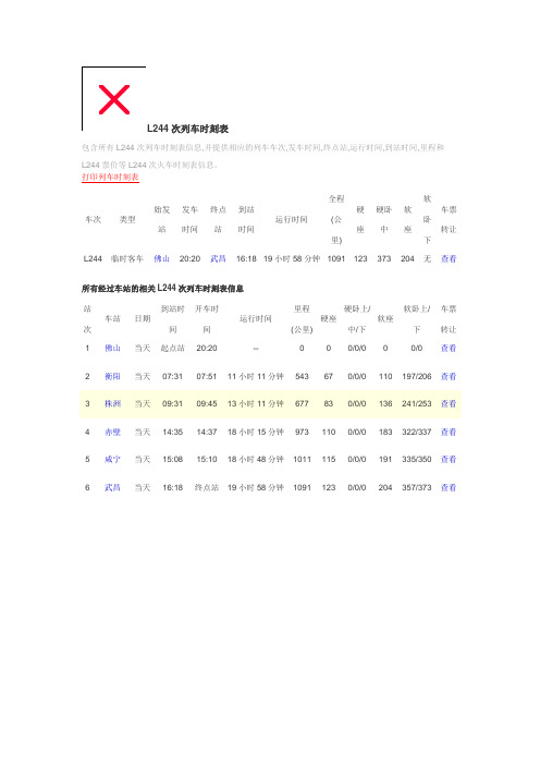 L244次列车时刻表