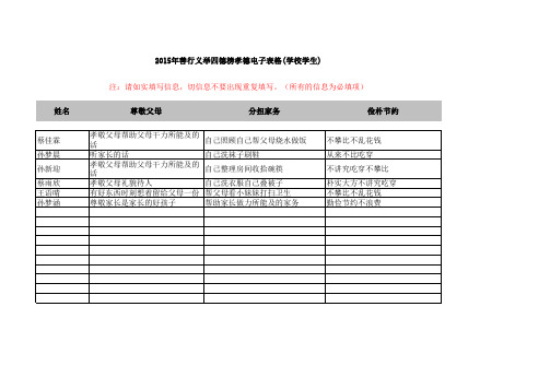 2015年善行义举四德榜孝德电子表格模板(学校学生孝德)