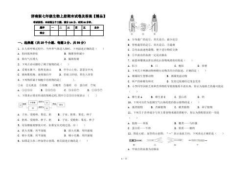 济南版七年级生物上册期末试卷及答案【精品】