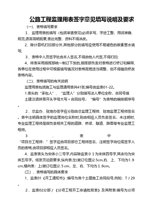 公路工程监理用表签字意见填写说明及要求 2工程施工组织设计技术交底模板安全实施监理方案