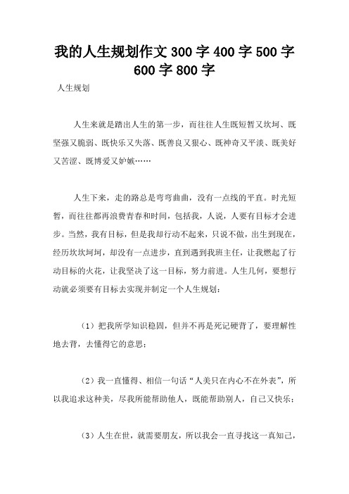我的人生规划作文300字400字500字600字800字