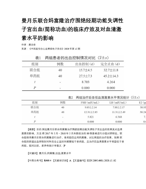 曼月乐联合妈富隆治疗围绝经期功能失调性子宫出血(简称功血)的临