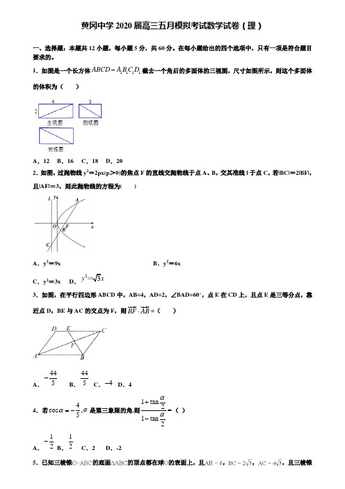 【附加15套高考模拟试卷】黄冈中学2020届高三五月模拟考试数学试卷(理)含答案