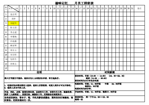 员工每日值班表