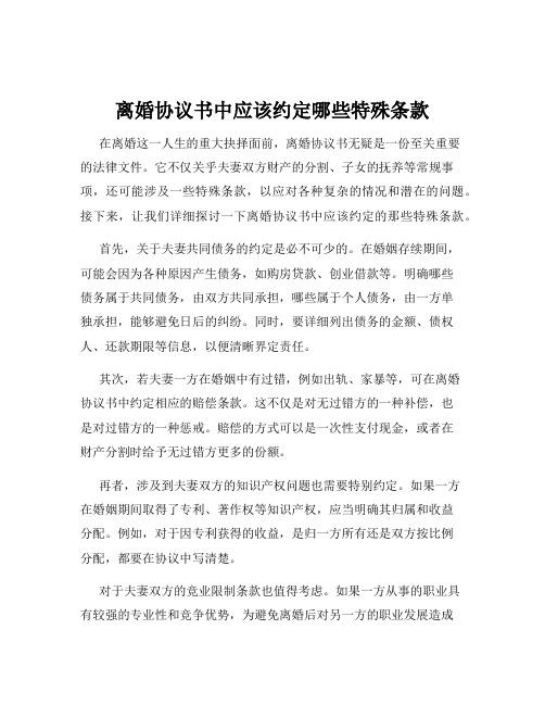 离婚协议书中应该约定哪些特殊条款