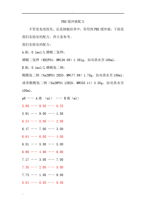 PBS缓冲液的配制方法