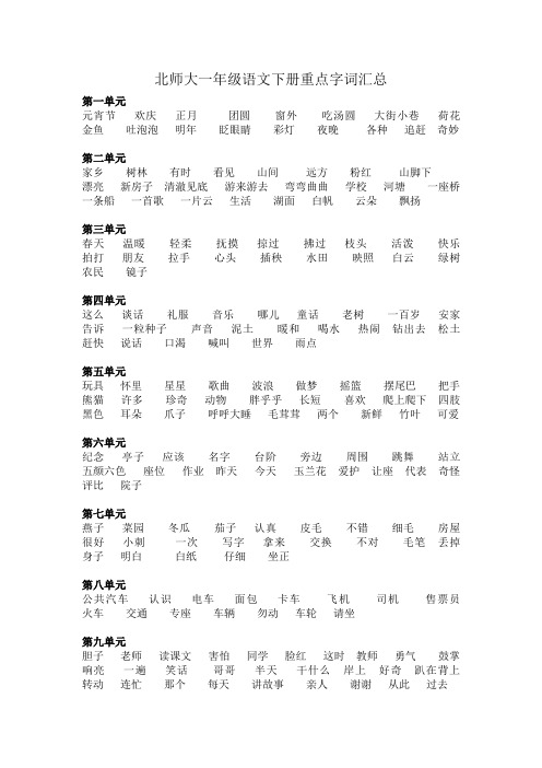 北师大一年级语文下册重点字词汇总