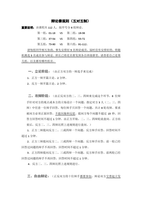 五对五辩论赛规则