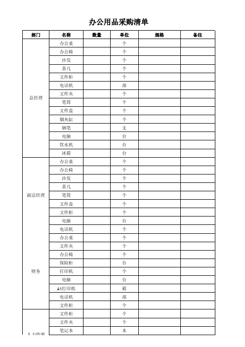 办公用品采购清单