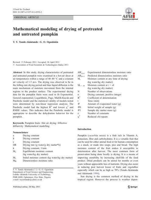 Mathematical modeling of drying of pretreated