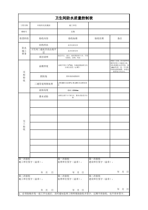 卫生间防水验收表