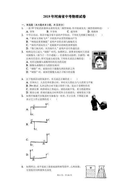 2019年河南省中考物理试卷(Word解析版)