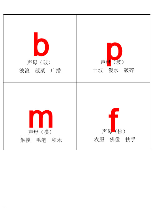 汉语拼音字母表卡片红色字-读音(A4直接打印)