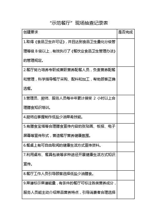 示范餐厅创建标准及评分标准