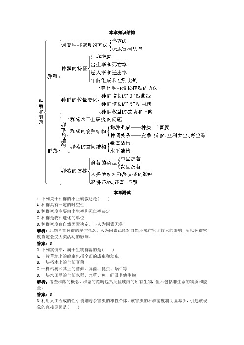 人教课标版高中生物必修3第4章《种群和群落》单元测评