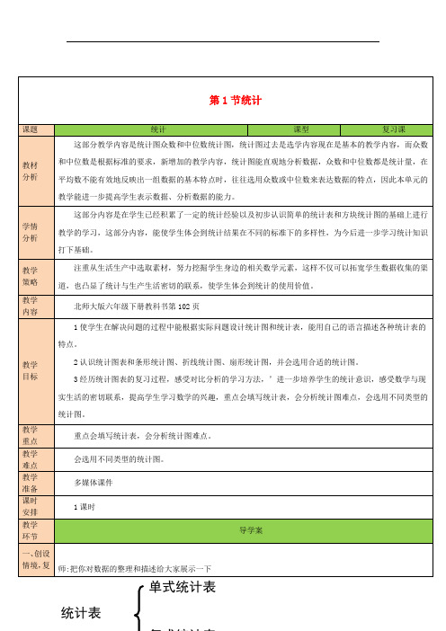 六年级数学下册总复习专题三统计与概率第1节统计教案北师大版