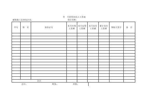 农民工工资表(模板)