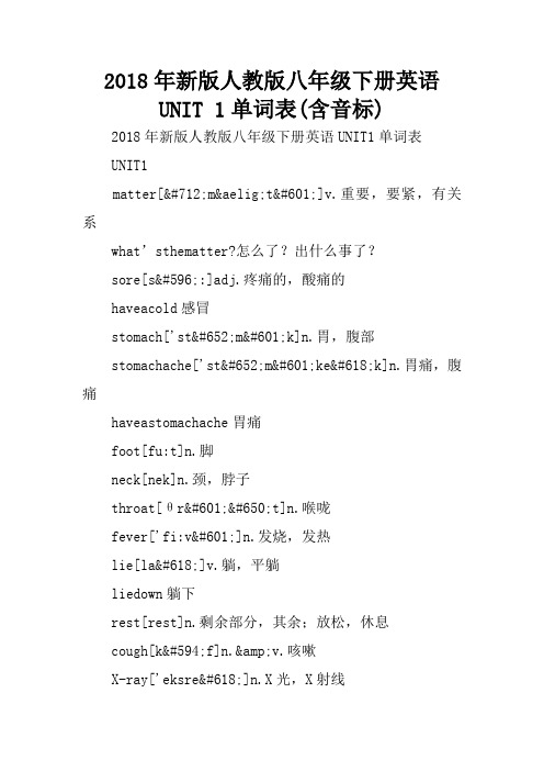 2018年新版人教版八年级下册英语UNIT 1单词表(含音标)