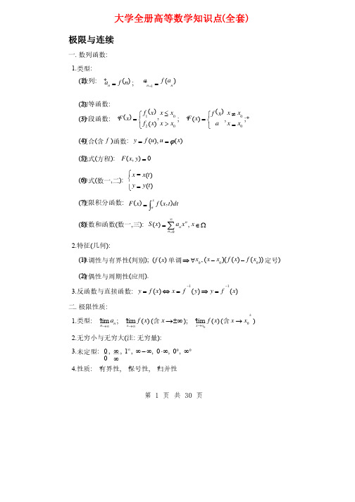 大学全册高等数学知识点（全套）