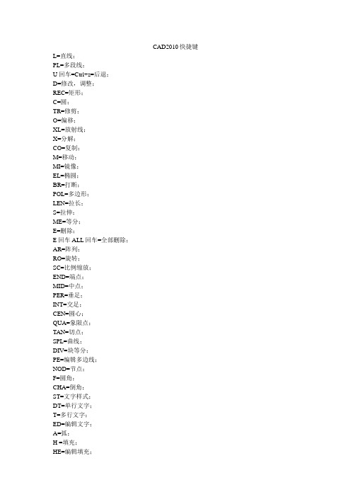 CAD2010常用快捷键(全部)