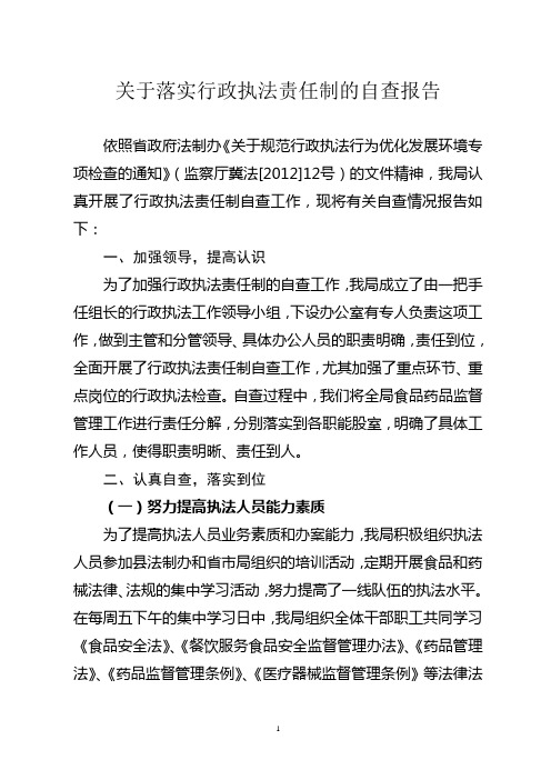 关于落实行政执法责任制的自查报告