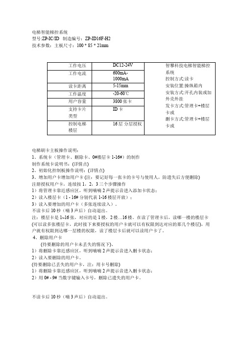 电梯智能梯控系统ZP-ID16F-H2操作说明书