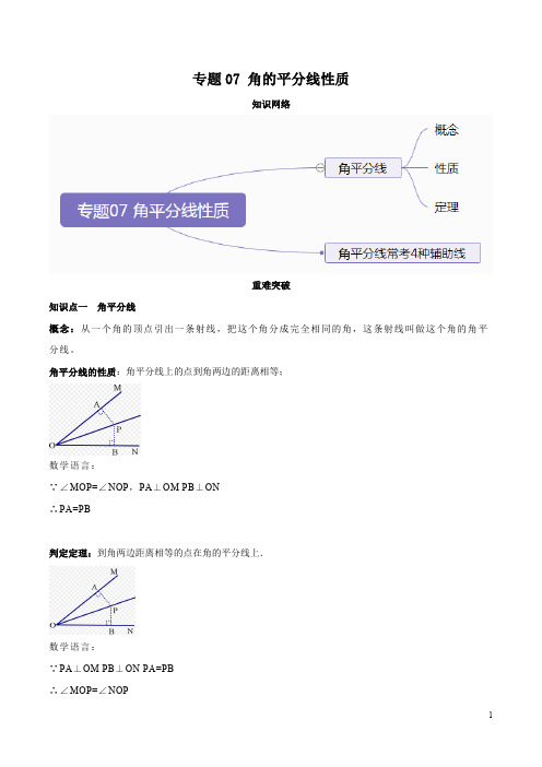 专题07 角的平分线性质(知识点串讲)(解析版)