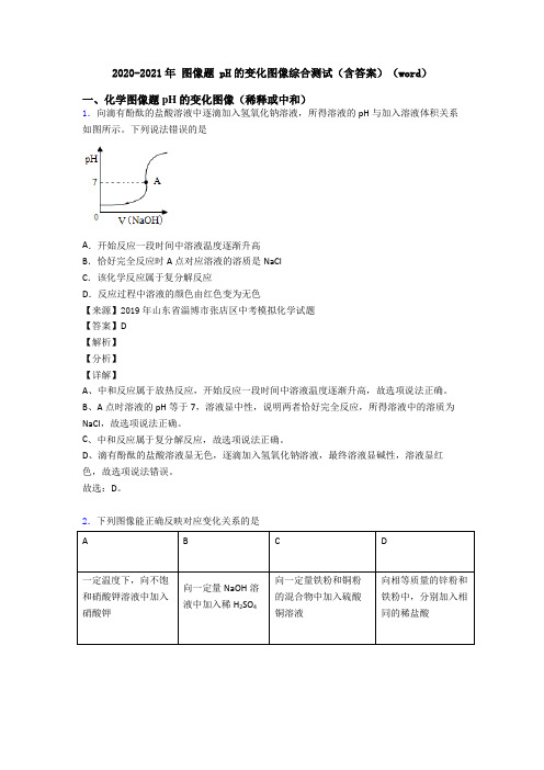 2020-2021年 图像题 pH的变化图像综合测试(含答案)(word)