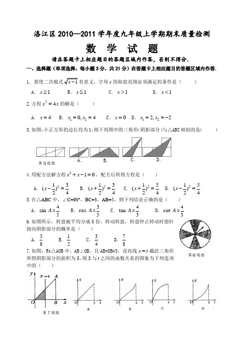福建省泉州市洛江区2010—2011学年度九年级上学期期末质量检测