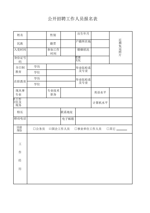 公开招聘工作人员报名表